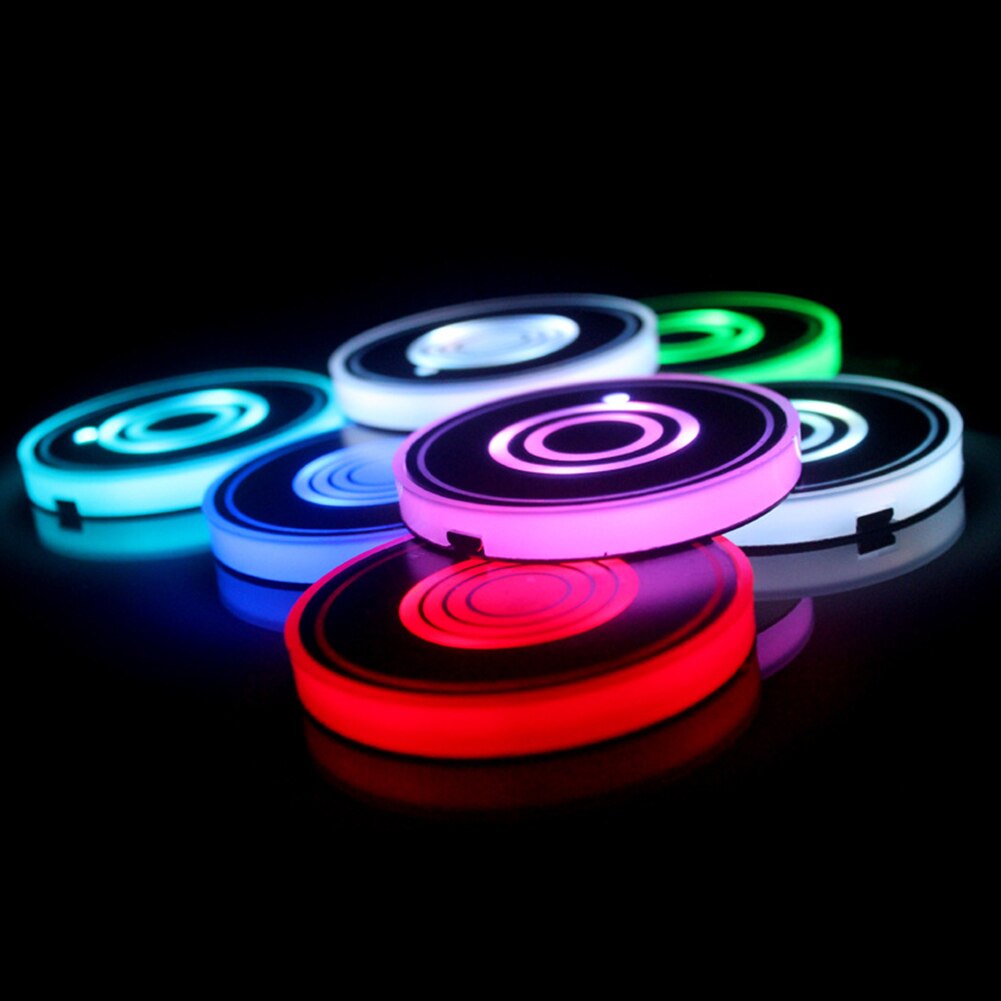 2Pcs Rechargeable RGB Colors LED Cup Holder Light Mats Bottle Coasters Light LED Cup Holder Pads