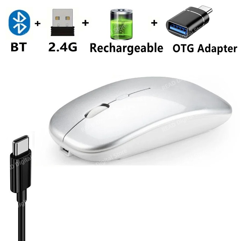 Draadloze muis Slanke Bluetooth-compatibele 2.4G computermuizen Draagbare oplaadbare / batterij Draadloze muis voor iPad Laptop Desktop: Black
