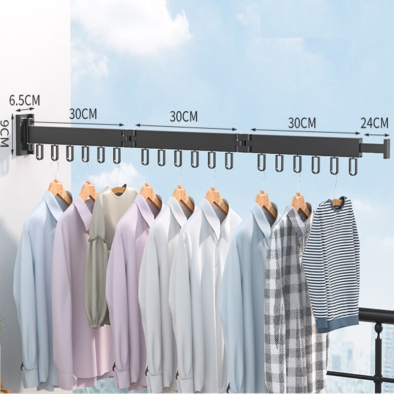 Retractable Folding Clothes Hanger Wall Mount Cloth Drying Rack Space Saving Aluminum Clothes Horse Home Laundry Clothesline: 3 rod black 18 hook