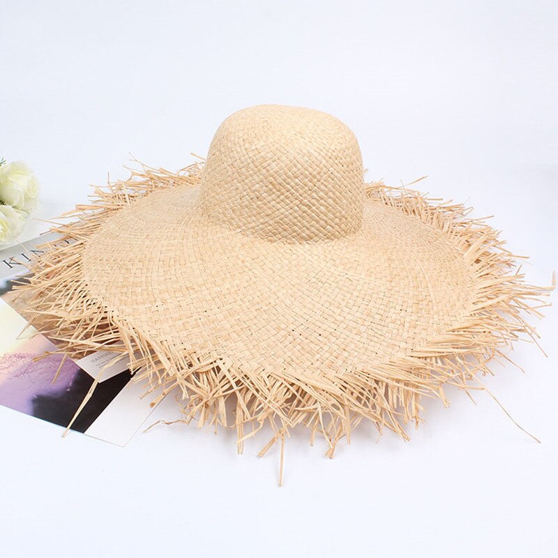 USPOP verano rafia ala ancha sombreros de sol mujeres hecho a mano sombrero de paja verano natural paja playa sombrero casual sombra de protección UV: Dome Top