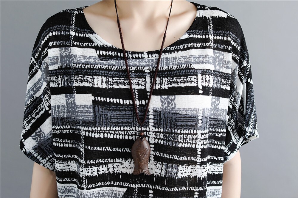 Plus Size Vrouwen Blouse Overhemd Batwing Mouw Zomer Tops Vrouwelijke Blouses Print Zwart Gestreepte Blouse Vrouwen Shirt Blusas 0275 40