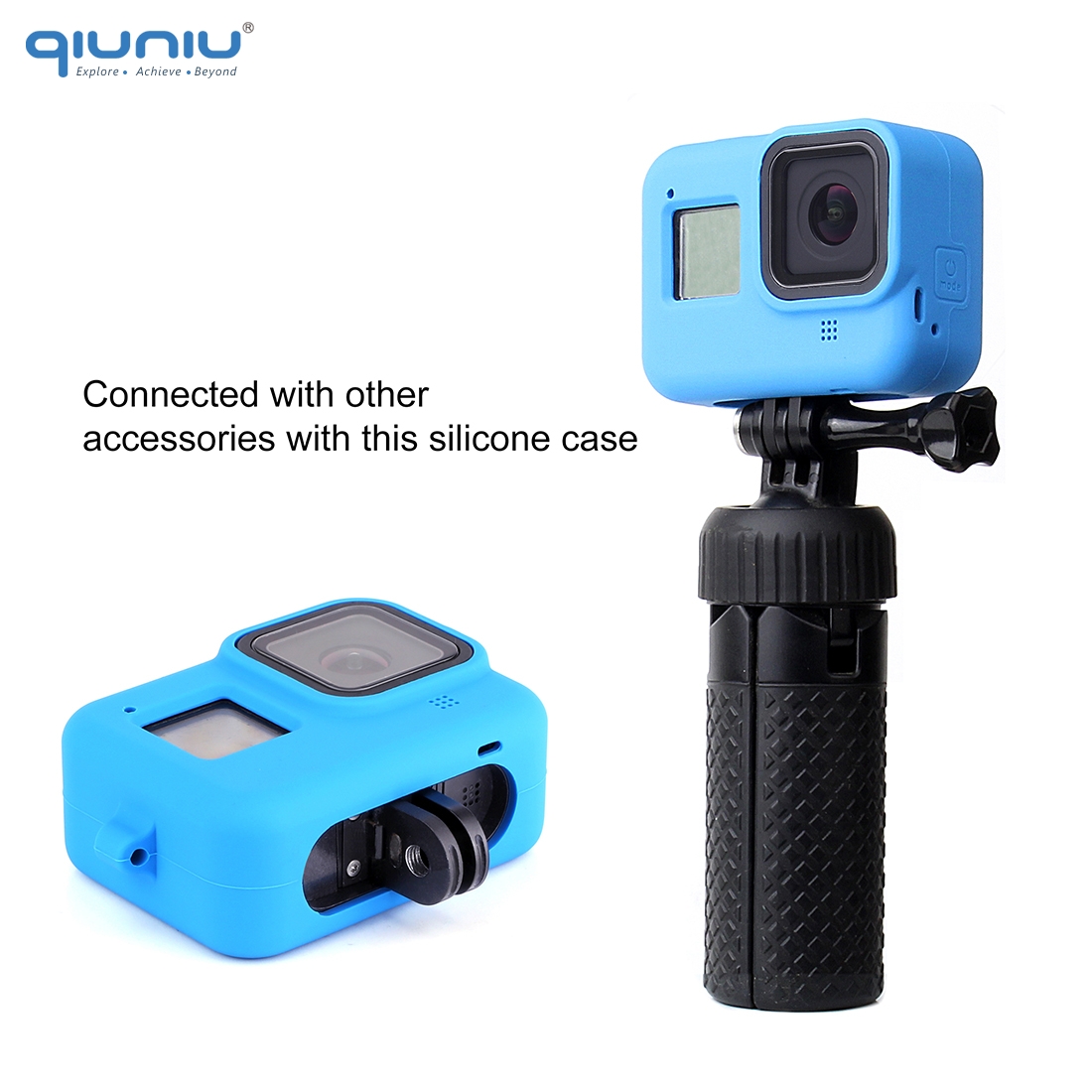 QIUNIU Soft Silicone Protective Case Cover Skin Sleeve + Safety Wrist Strap Lanyard for For GoPro Hero 8 Black Go Pro Accessory