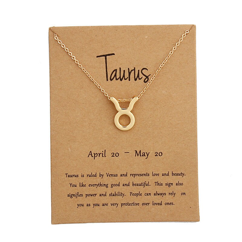 Fashion12 constelación colgante collares Gemini Taurus collar de de cumpleaños Tarjeta de mensaje para mujeres chica: Taurus