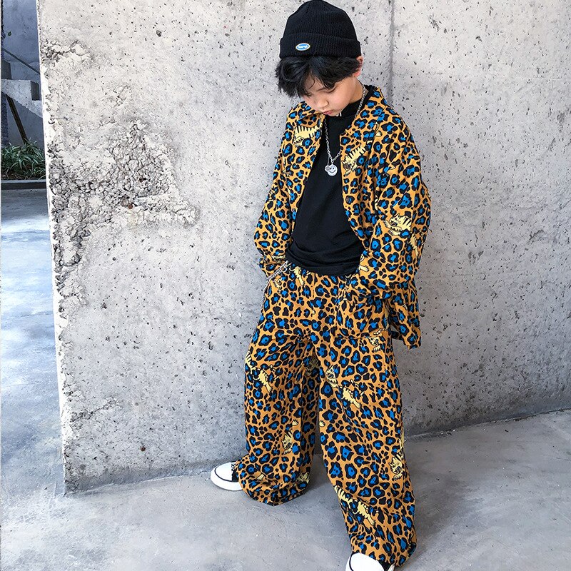 Enfant Cool Hip Hop vêtements léopard pinte surdimensionné petit haut jambe large Streetwear pantalon pour filles garçons Jazz danse Costume vêtements