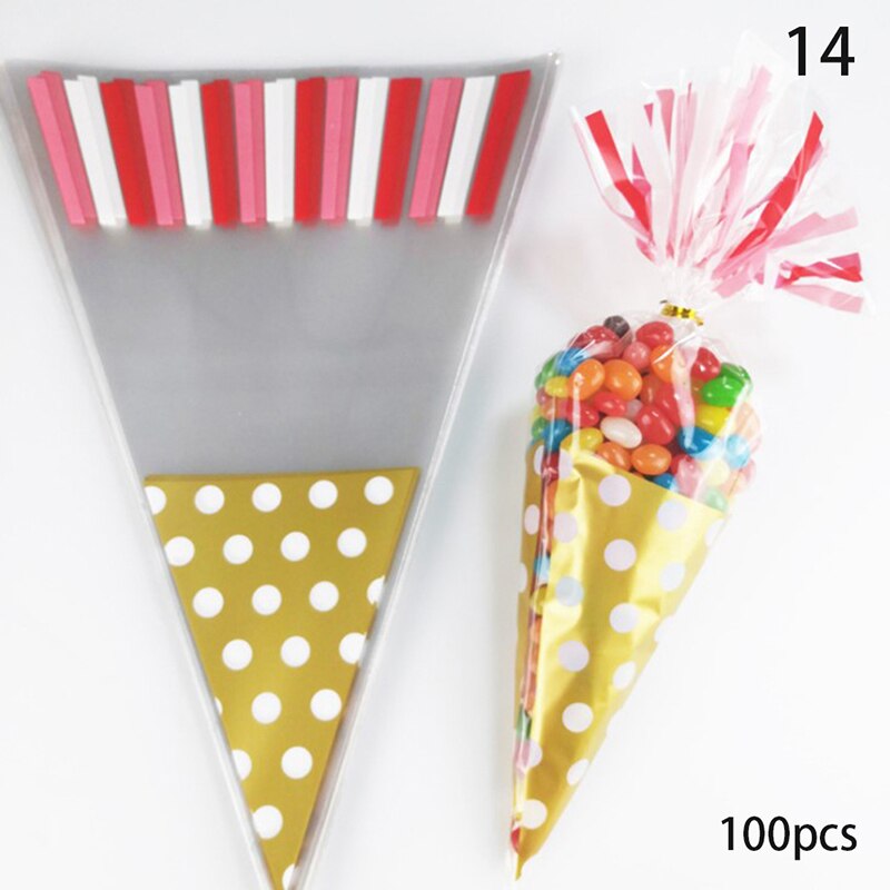 100pcs Transparent Süßigkeiten Verpackung Taschen Hochzeit Geburtstag Party Dekoration Süße Zellophan Candy Tasche Kegel Lagerung Verpackung Tasche: N