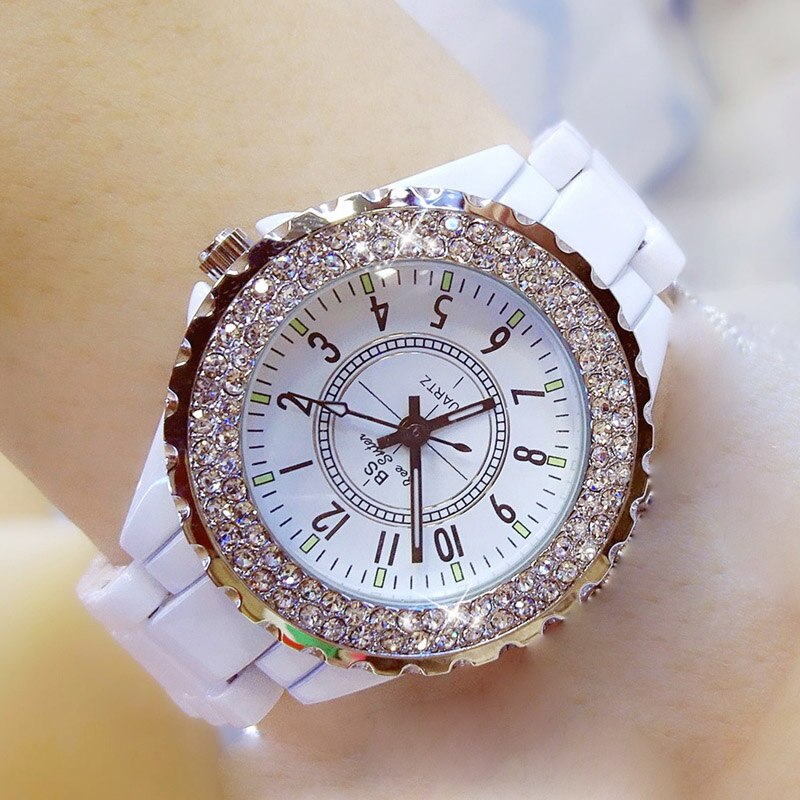 Luxe dameshorloges met witte keramische diamant, dameshorloge met relogios femininos, quartz polshorloge: Cwh 0701