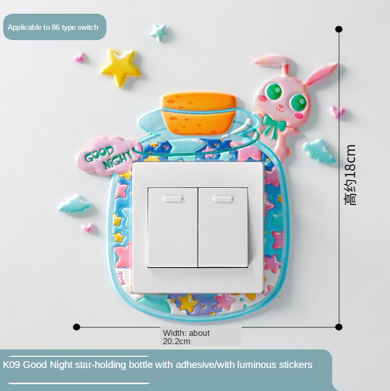 Luminous Cartoon Switch Sticker 3D Silicone On-off Switch Sticker DIY Decoration Fluorescent Livingroom Kids Room Switch Cover: Navy Blue