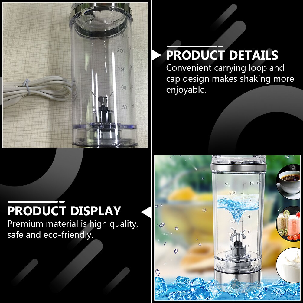 1Set Portable Shake Mixer Cup USB Rechargeable Shaker Bottle Transparent
