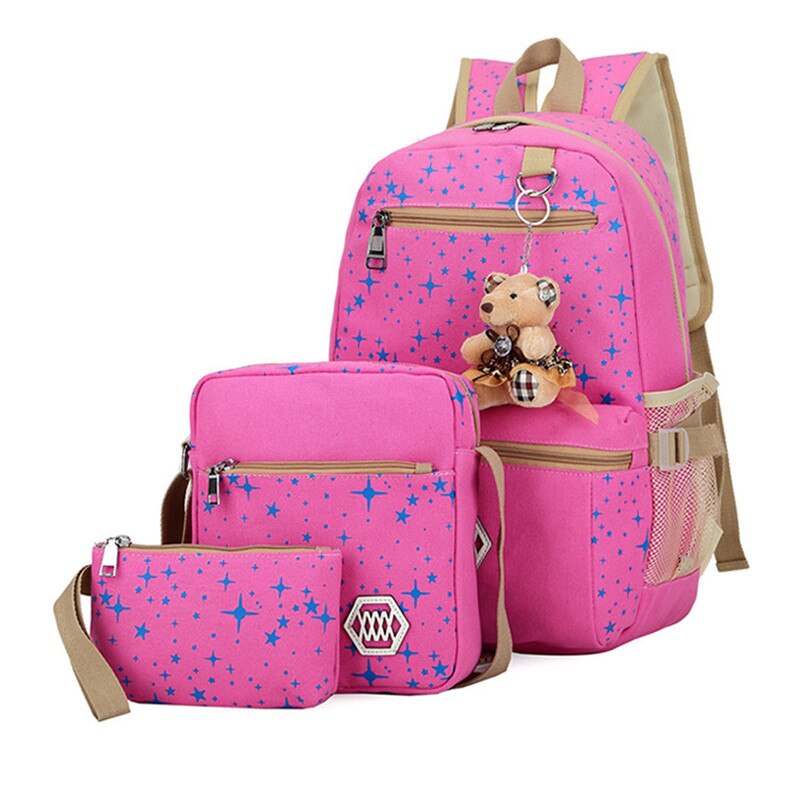 3 unids/set bolsas para la Escuela de las niñas adolescentes mujeres mochila Star Impresión de lona mochilas para niños mochila bolsa de viaje mochilas: rose red