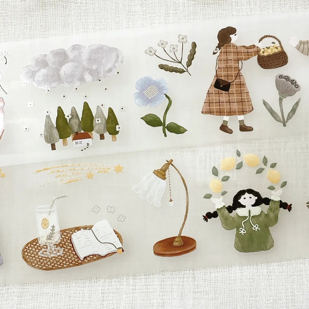 1 bucle de hiedra, nieve, árbol de limón Vintage, granja, bosque, chica, Washi, cinta PET para hacer tarjetas, bricolaje, Plan de álbum de recortes, pegatina decorativa