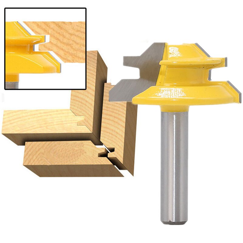 1Pc 45 Graden Lock Mijter Router Bit 8Inch Schacht Houtbewerking Tenon Frees Tool Boren Frezen Voor Hout carbide Legering