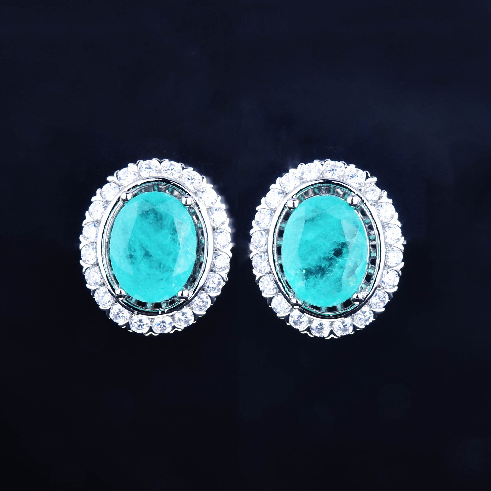 empfindlich Ei bilden Brasilien Paraiba Turmalin Silber Farbe Ring Ohrringe Halskette Ketten Schmuck-einstellen für Frauen: Ohrringe