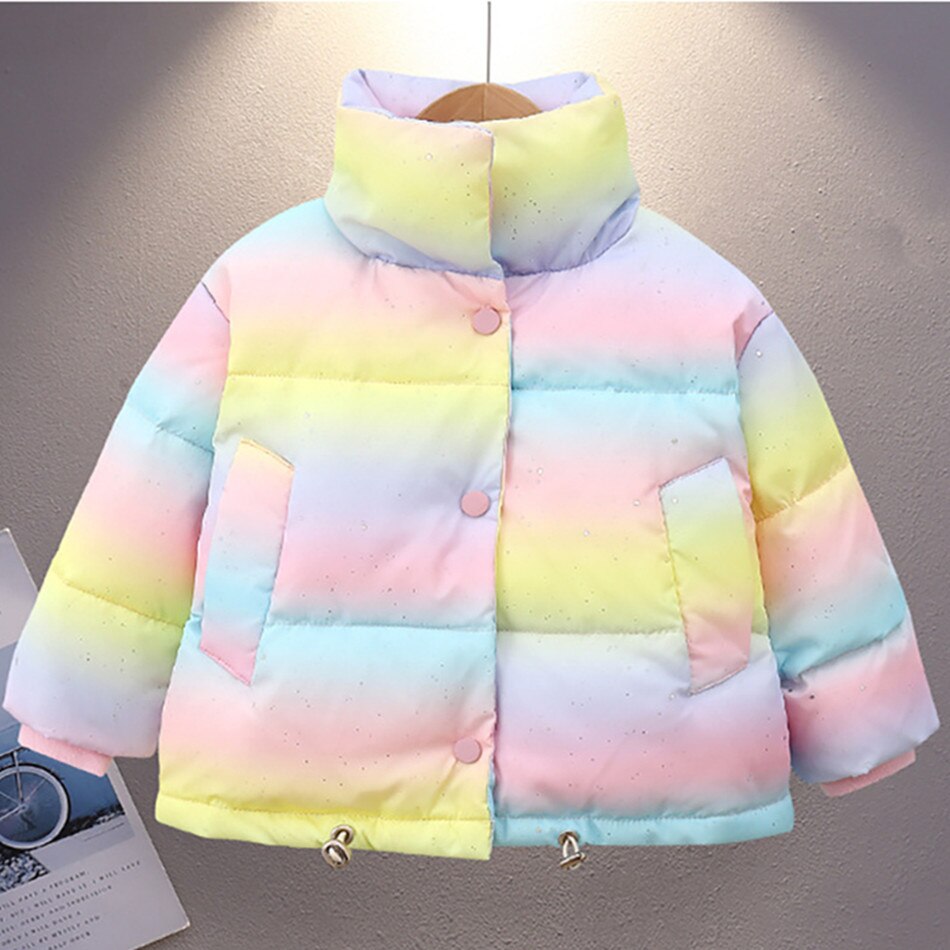 Roupas da menina do bebê 2-8 anos de idade inverno acolchoado jaqueta quente jaqueta moda das crianças gola alta jaqueta meninas colorido: C / 7-8T