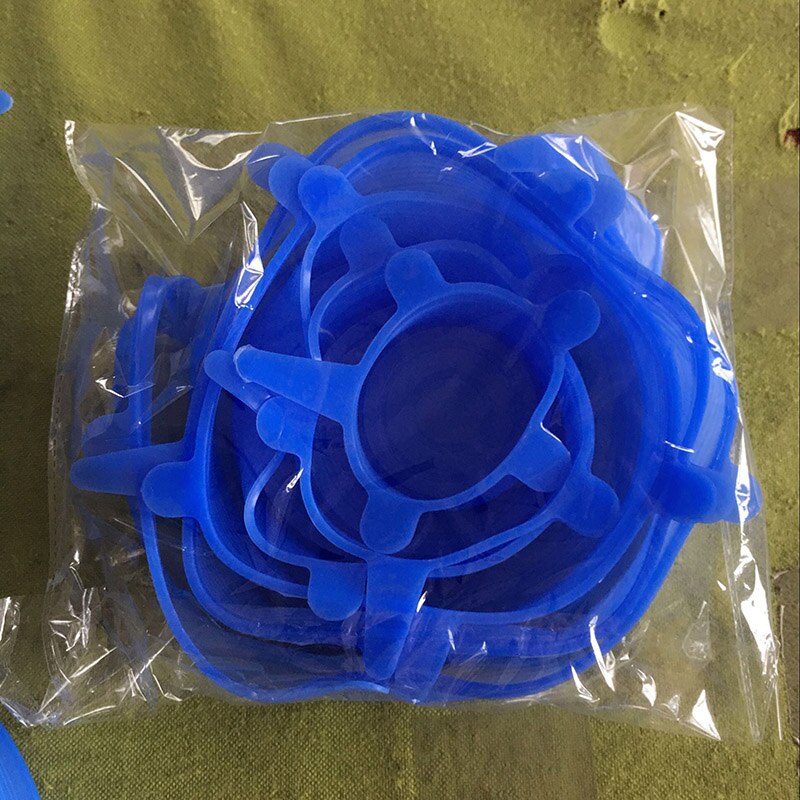 6 Stks/set Herbruikbare Silicone Voedsel Wrap Stretch Vacuüm Seal Cover Saran Wrap Keuken Organisatie Voedsel Verse Houden Verzegelde Deksels: Blauw