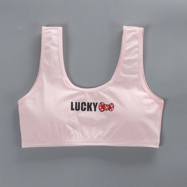 Lucky Bow cute top Light color Vest Bra underwear bottoming Girls under clothes teenager braces children soft cotton: Pink X