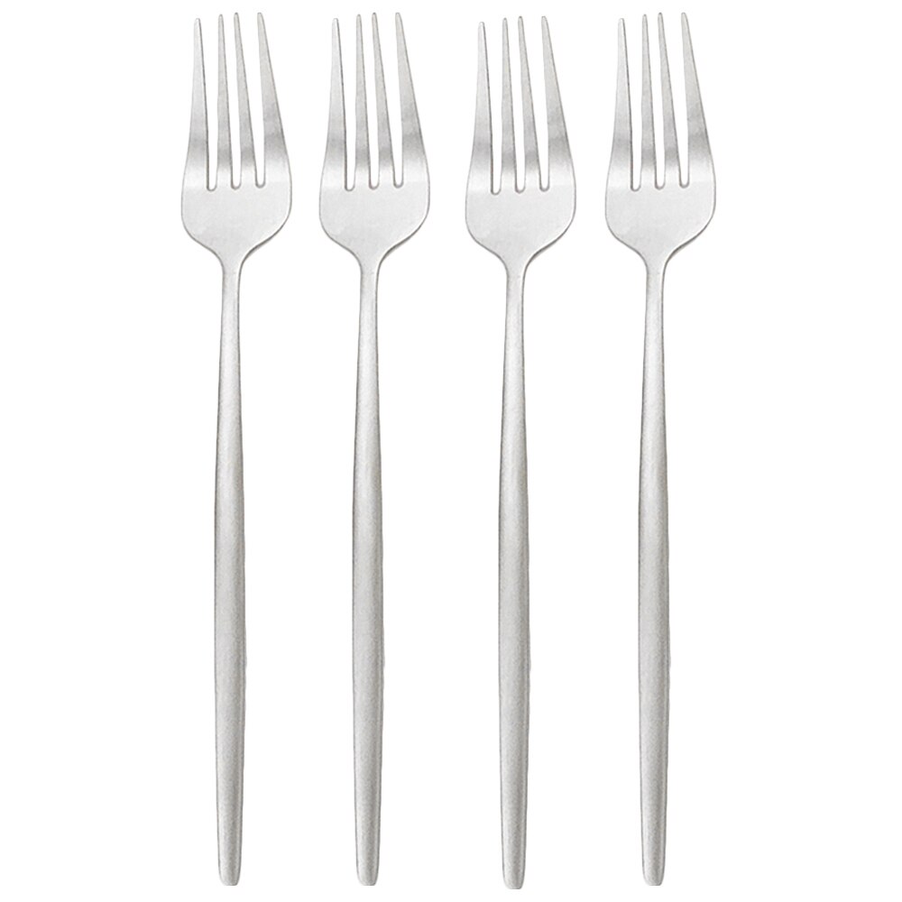 4Pcs Gold Matte Dinner Fork Cutlery 304 Stainless Steel Dinnerware Fork Silverware Kitchen Flatware 7 Color Tableware: 4Pcs Silver