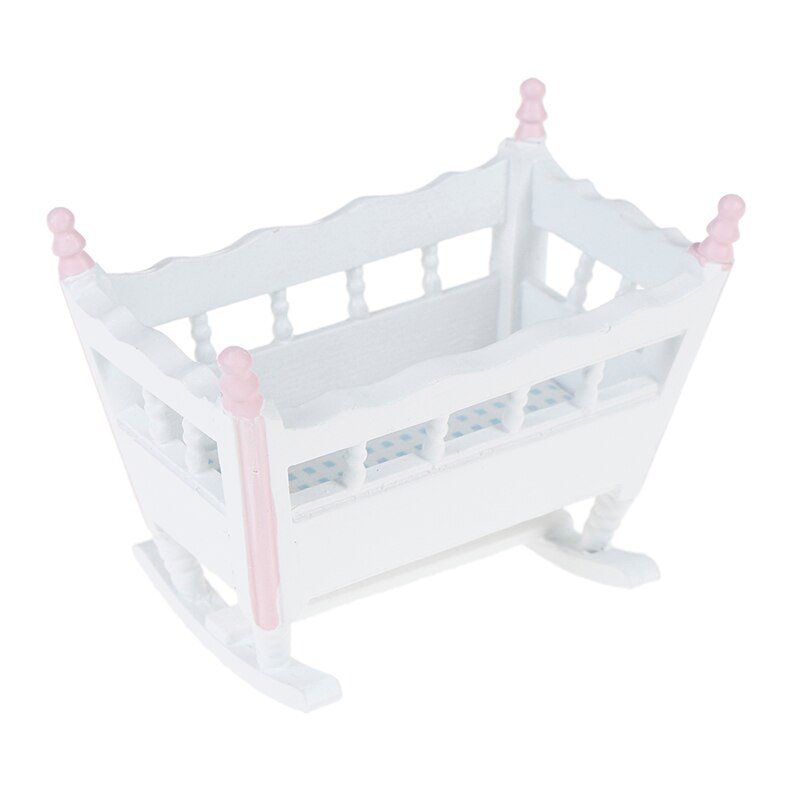 1:12 dockhus miniatyrdockor möbler vit träkartong babysäng barnleksaker barnkammare i trä spjälsäng