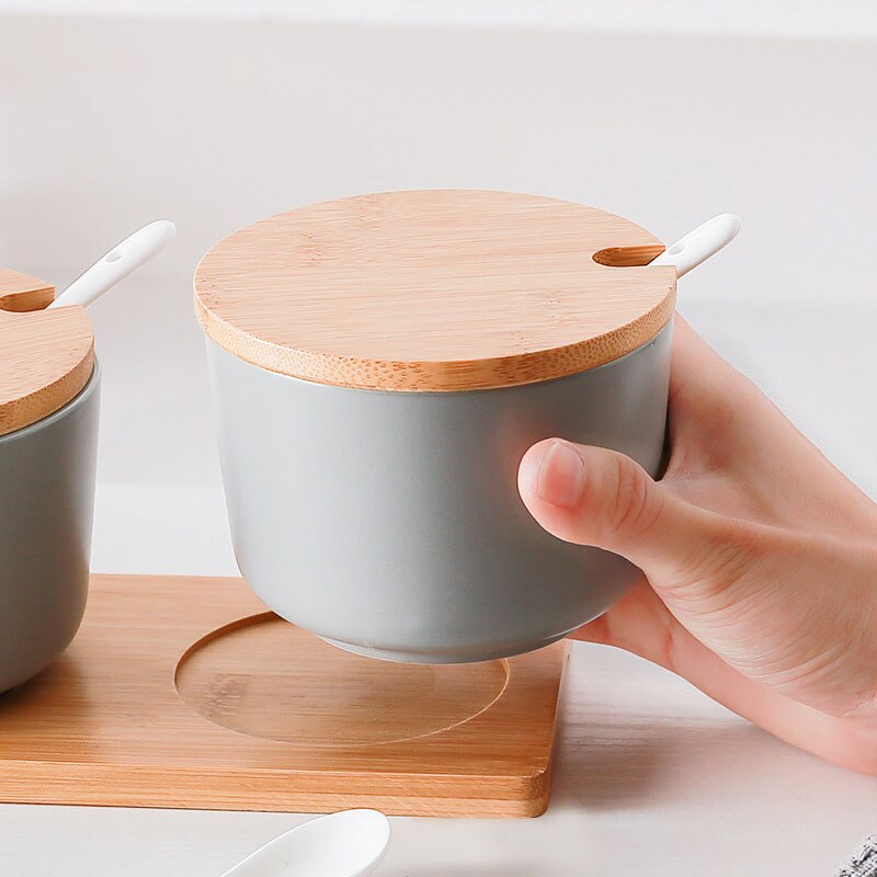 Kitchen Ceramic Spice Rack Salt Shaker And Pepper Shaker Jars For Spices With Cover Storage Bottle Box Holder Cooking Tools