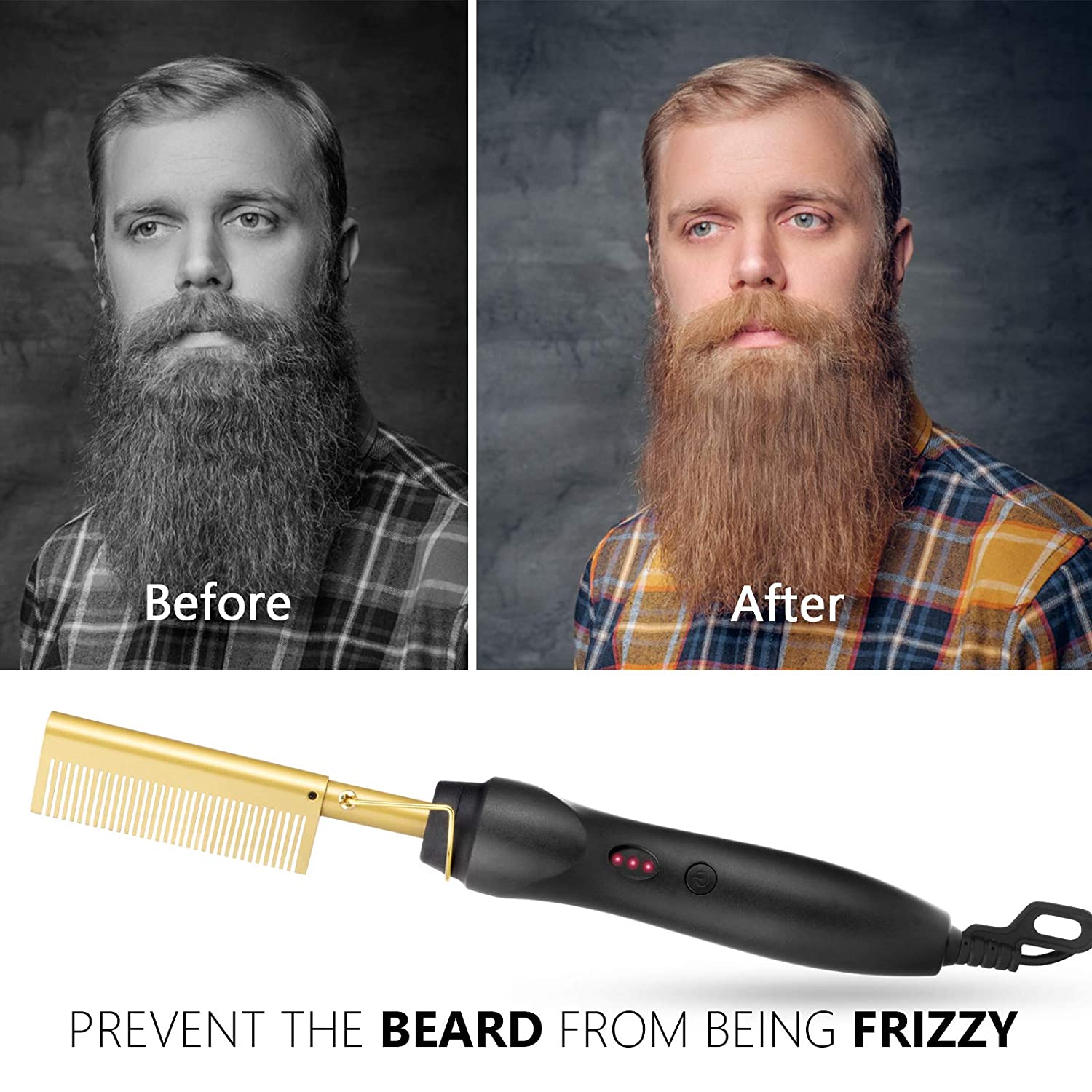 Lisseur cheveux peigne multifonctionnel cuivre lisseur & bigoudi brosse Anti-brûlure barbe cheveux lisseur peigne fers plats