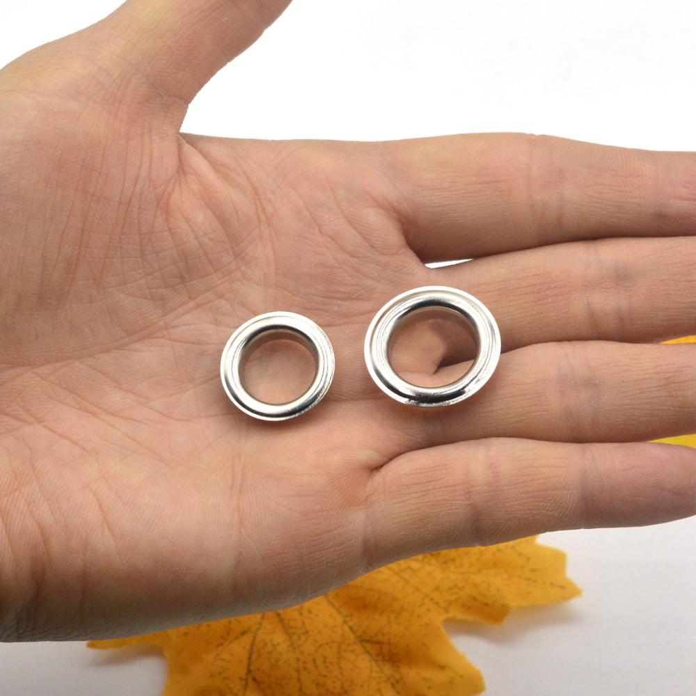 30 juegos de ojal de borde plano plateado de Material de latón de 12mm y 14mm con arandela para zapatos artesanales DIY de cuero, accesorios para tapa de cinturón
