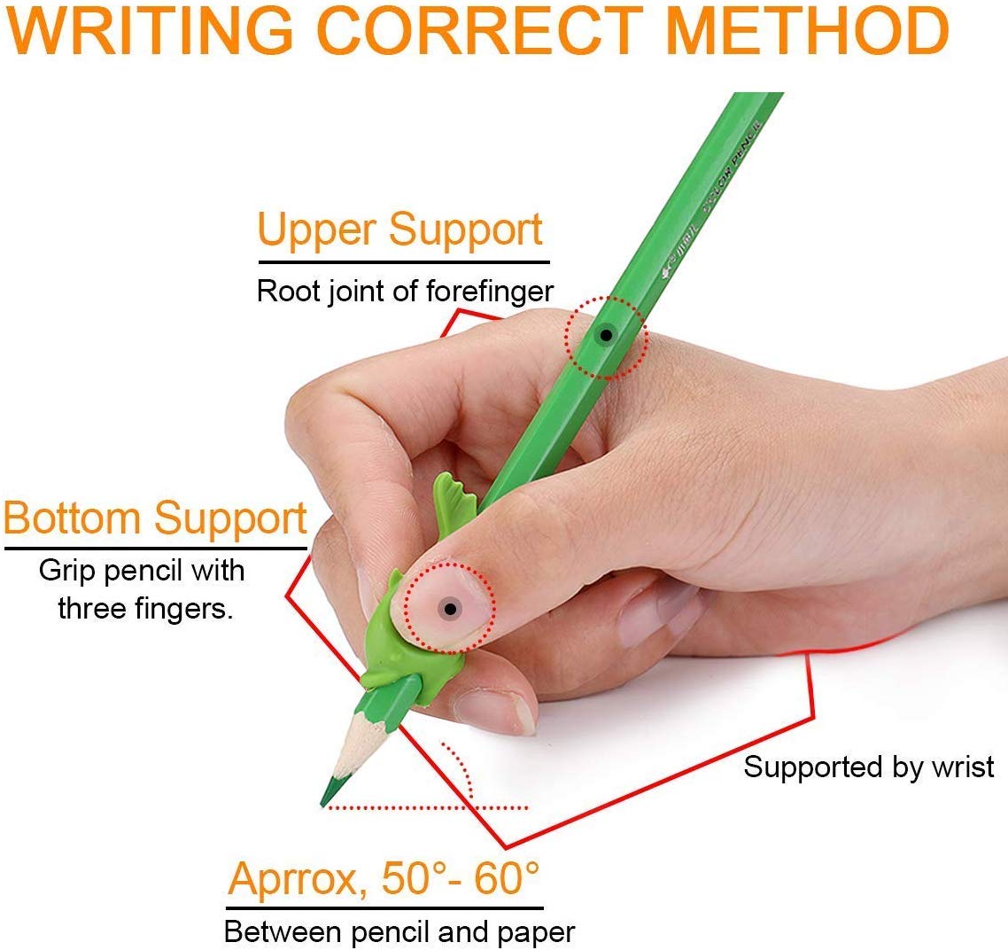 10 apertos de lápis dos pces para a escrita das crianças, aperto do dedo da correção da postura do instrutor do aperto do auxílio para crianças, adultos, direitos