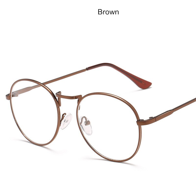 Vintage Metalen Brillen Anti-Blauw Licht Vrouwen Optiek Bijziendheid Bril Klassieke Mode Ronde Frame Bril Computer Mannen: Bruin