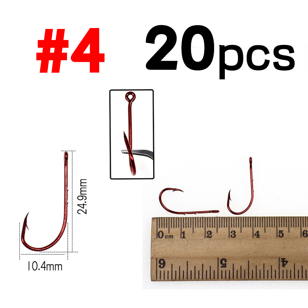Elllv 20PCS Red Baitholder Fishing Hook Offset Narrow Bait Hook #14 - 5/0 Double Barbs High Carbon Steel Fish Hooks: 20pcs size 4