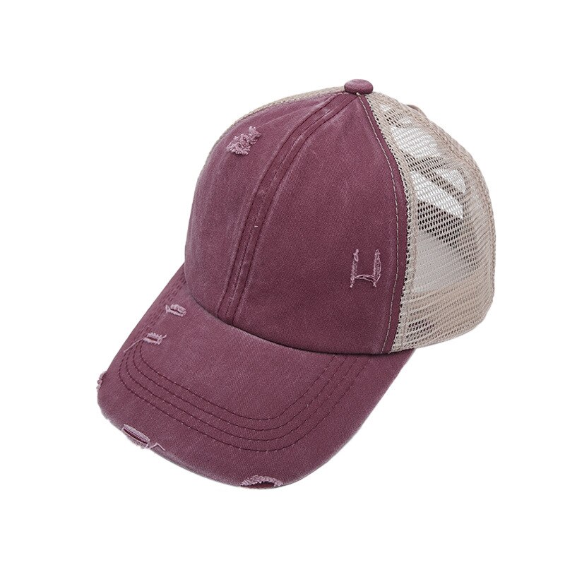 Verstelbare outdoor sport gat casual criss cross paardenstaart mesh zonnehoed reizen magische sticker baseball pet unisex zomer