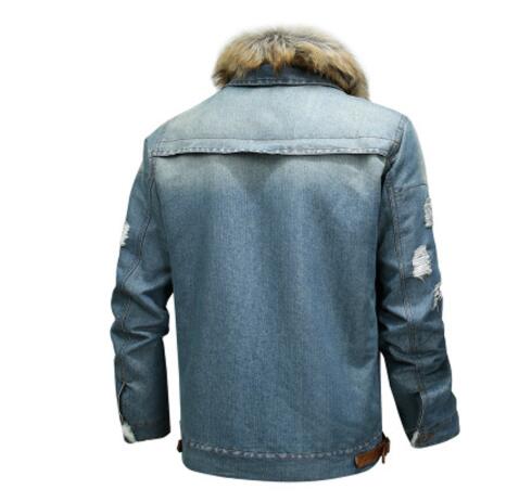 Bjergskind herre tyk denimjakke vinter efterår mandlig pels krave fløjl frakke mandlig vindtæt denim frakke s ~ 6xl