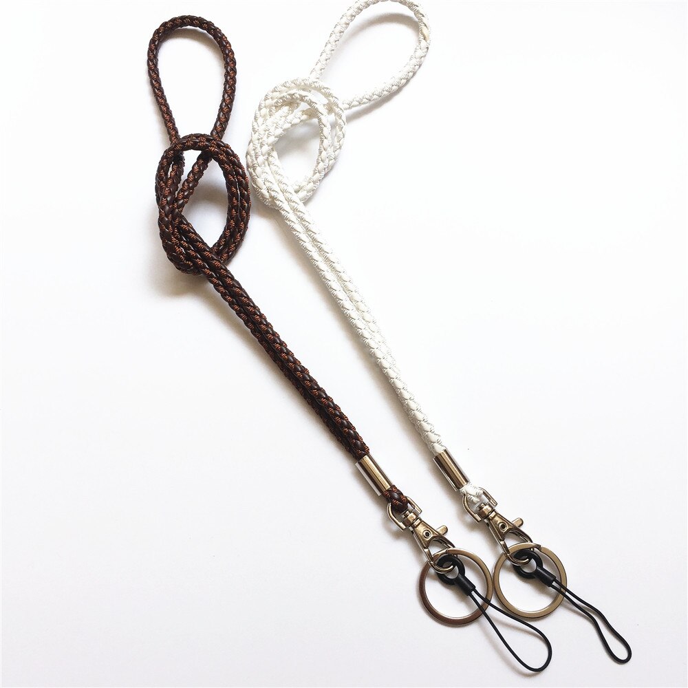 2 st pu flätad snodd nyckelring halsband och hand handled nyckelring för nycklar & kamera & mobiltelefon & id-märke: Kaffe vitt
