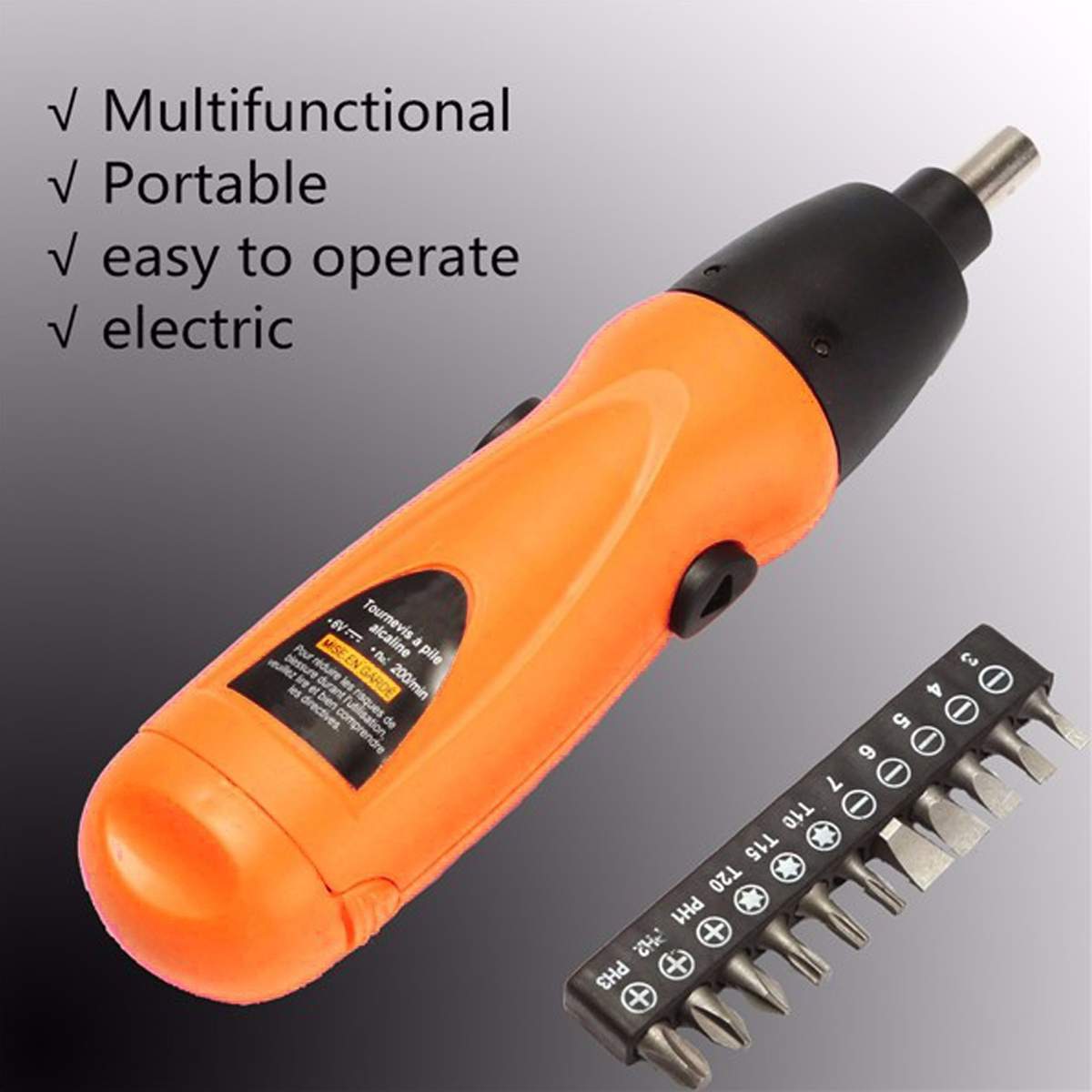 Electric Screwdriver 6V Battery Operated Cordless Screwdriver Drill Tool Electric Screwdriver Set + 11Pcs Bits Accessories