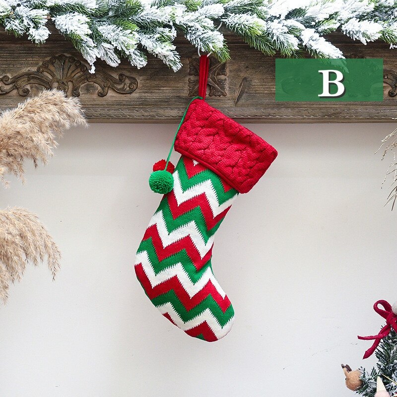Julepynt strikkede sokker slikpose juletræ hængende dekorationer: B