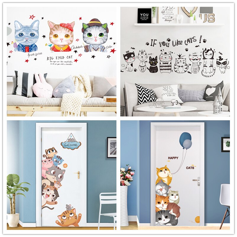 [shijuekongjian] cartoon katten muurstickers diy dieren muurstickers voor huis kinderkamer babykamer woonkamer deurdecoratie