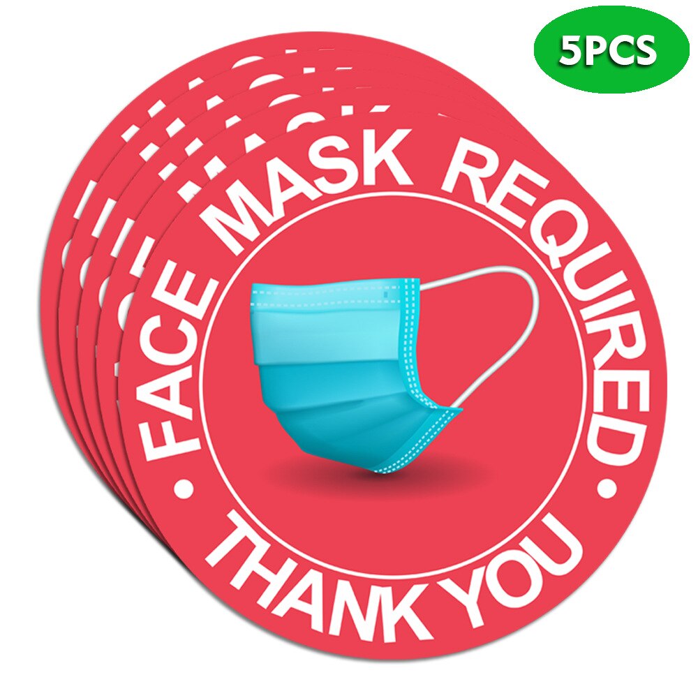 5 Pcs Face Mask Required Warning Signs Wall Stickers Window Floor Sticker Public Places Shop Bar Decoration: XG022