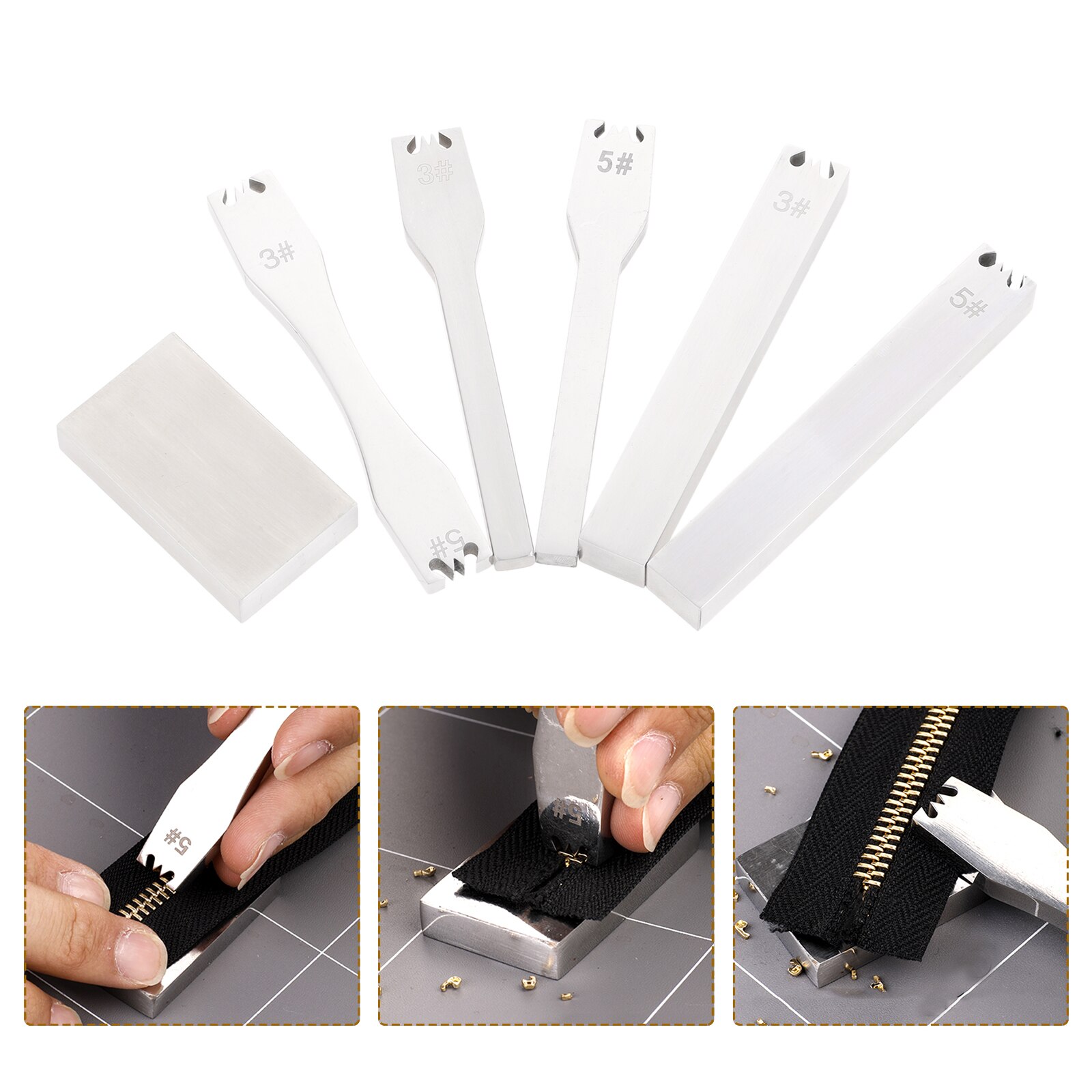 1pc Zipper Teeth Remove Tool 3# 5# Thicken Stainless Steel Code Loading Zip Pliers Hitting Board Leather Craft DIY Clothes Bag