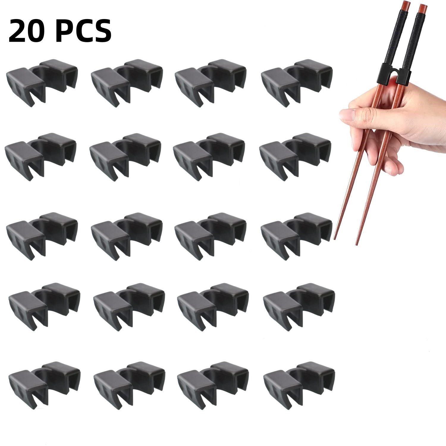20 Stück wiederverwendbare Essstäbchen-Helfer, rutschfest, austauschbar, beide Rechts- oder Linkshänder, Schulungen-Essstäbchen für Erwachsene, Anfänger, Lernende: Grün