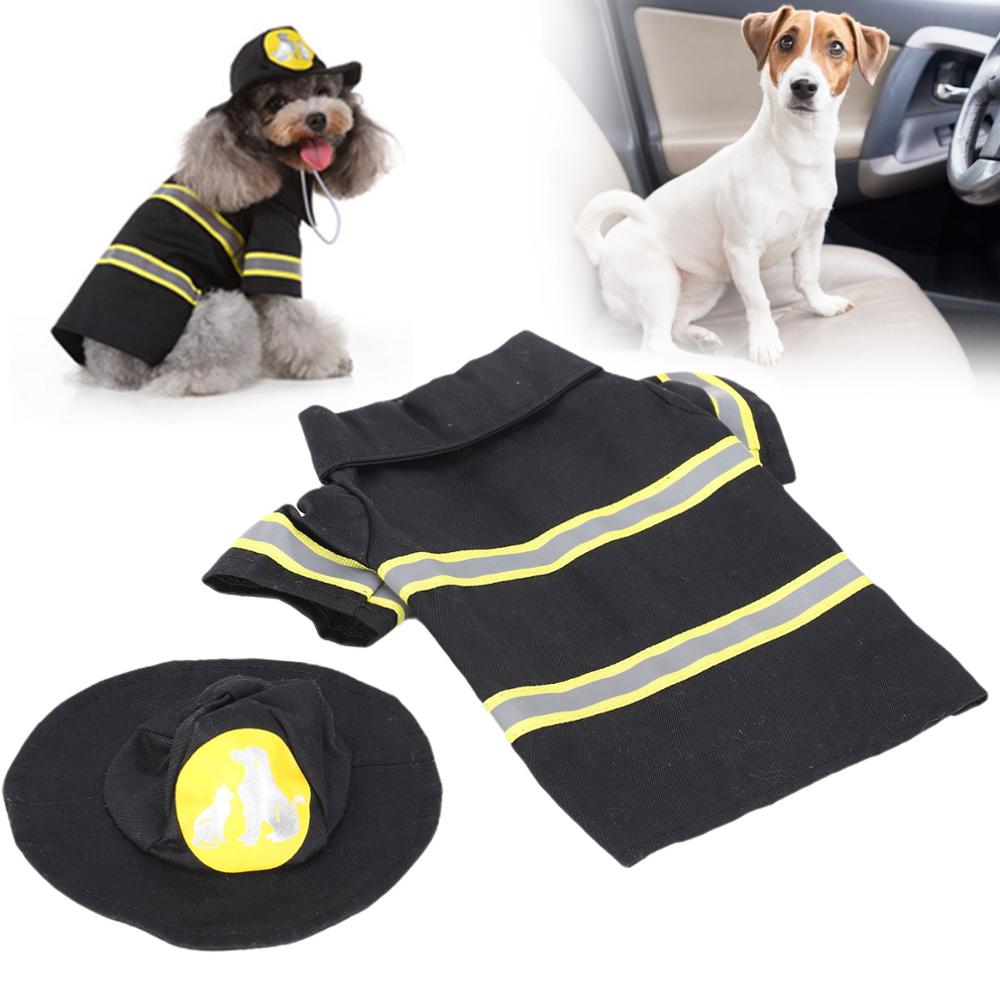 Disfraz de bombero para perros con sombrero, chaqueta de bombero para perros y mascotas, Disfraces de Halloween para cachorros, gorro de gato