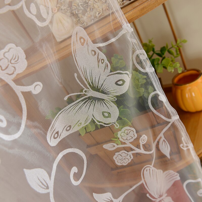Cortina flocada para ventana, flores y mariposas con estampado de mosquitera, gasa de Color sólido, cortinas duraderas de para el hogar, Hotel y oficina