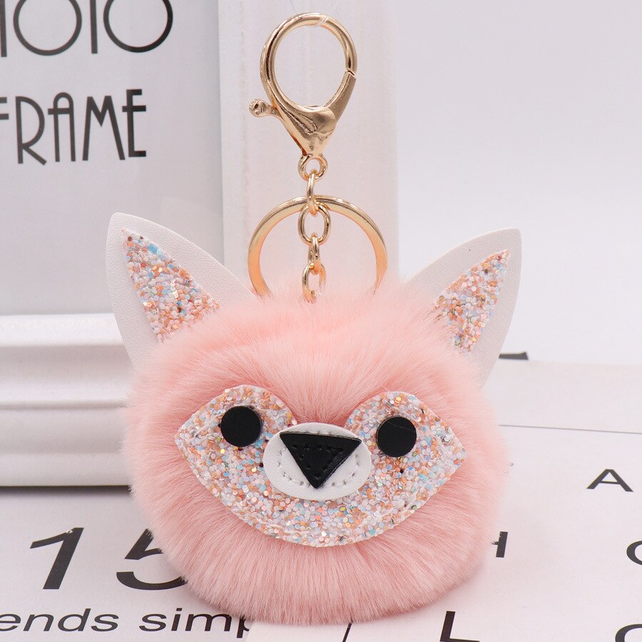 Automne et hiver Style Jade visage renard sac porte-clés modèle Pom-pom porte-clés porte-clés femmes sac pendentif: 11 Nude Pink  Gold Tone Chain Buckle