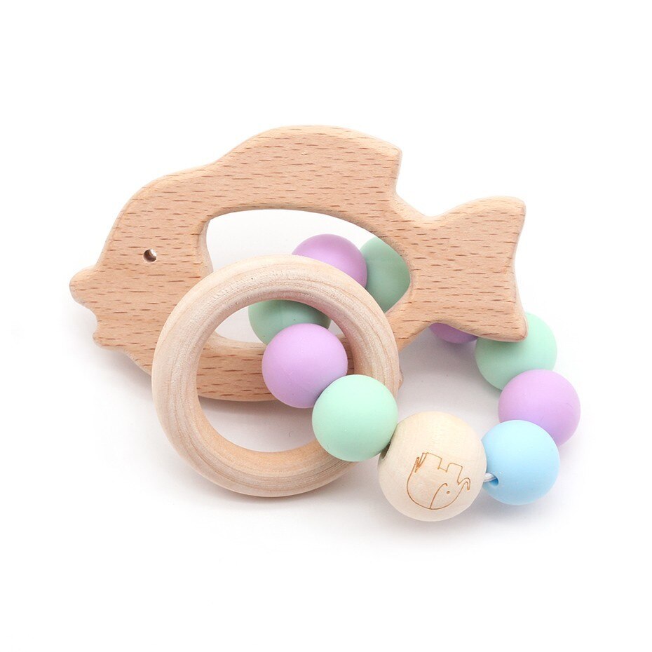 bambino di Cura Braccialetto di Legno Massaggiagengive Perline in silicone Dentizione Braccialetti di Cura di Legno di Legno Sconcerta Passeggino Giocattoli Del bambino Teether Giocattoli Regalo: 06