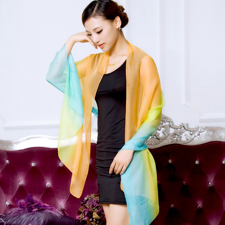 Foulard en soie pour femme, châle, hijab, dégradé, couleur unie, long, musulman: 8