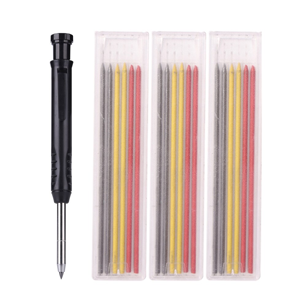 Solid Carpenter Pencils Set with 18 Refill Leads Built-in Sharpener Mechanical Drawing Pencil For Architect For Woodworking Tool: 02