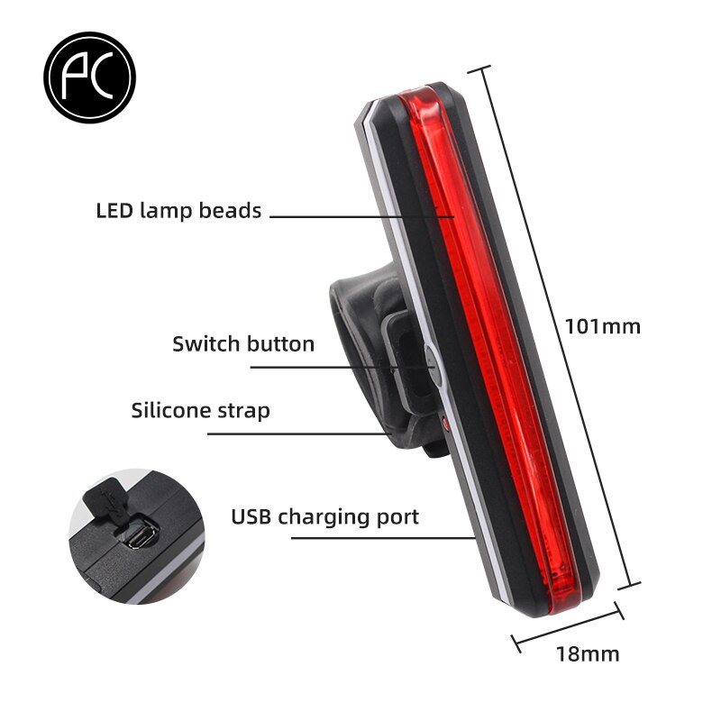 PCycling Fietslicht Staart Achter Licht Led 5 Kleuren Waterdichte Licht USB Lading Fiets Lamp Fietsen Veiligheid Accessoires
