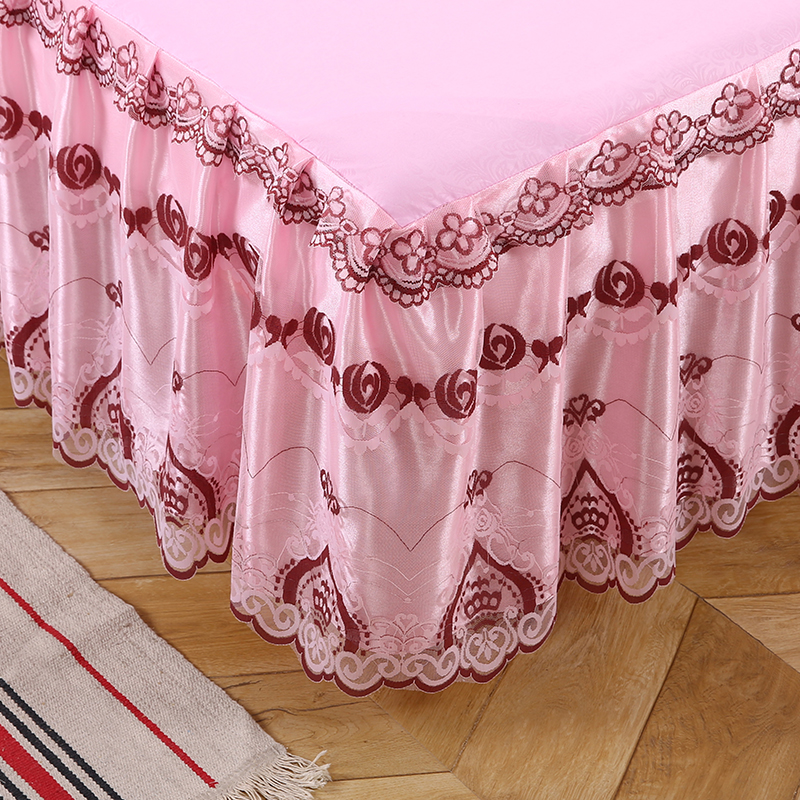 Romantiskt blommönster enfärgad sängkjol halkfri damm volang queen size överkast sängkjolar