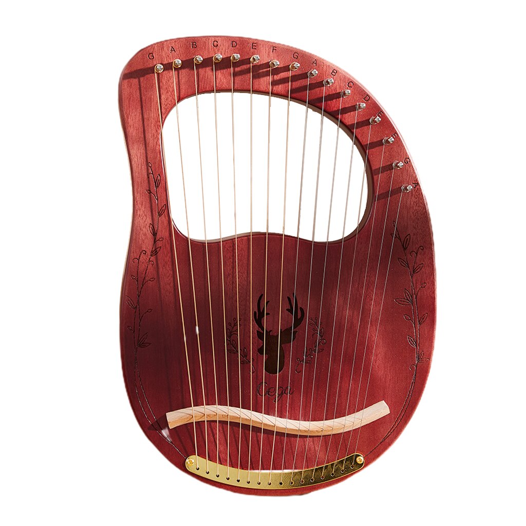Portable 16-tone Lyre Harp Wooden Mahogany Harp Musical Instrument Beginner Harp Lyre with Tuning Tool and Storage Bag