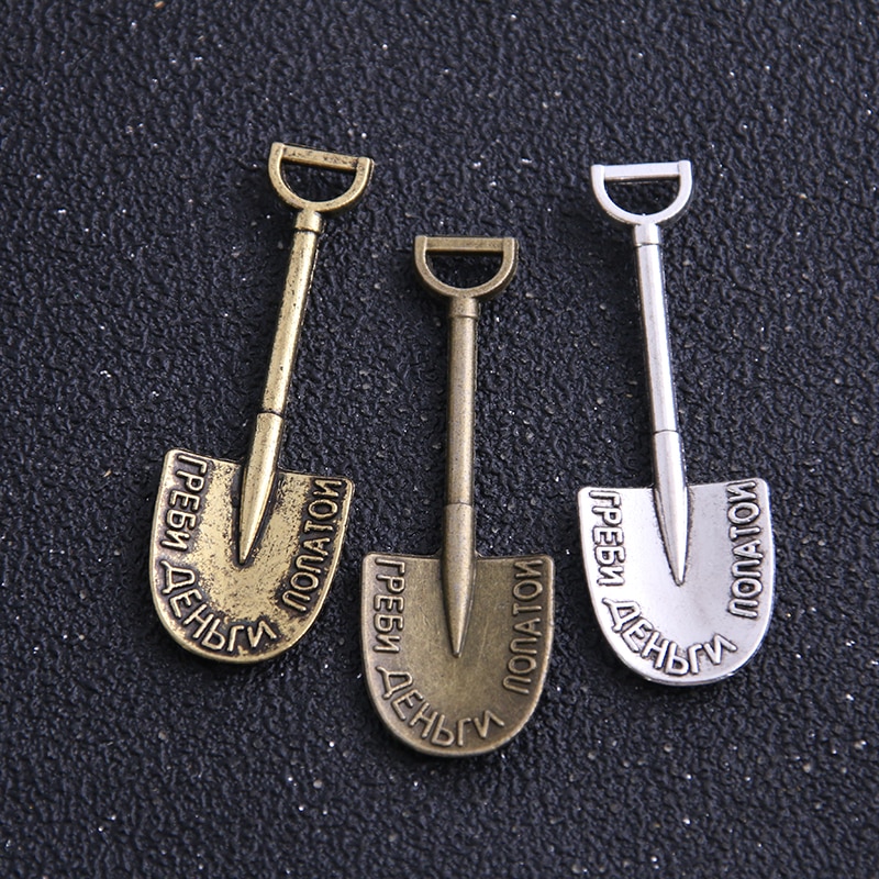 8pcs 15*45mm Vintage Charms Shovel Pendant Three Color Fit Bracelets Necklace DIY Metal Jewelry Making