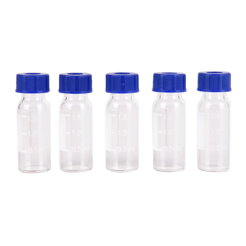 Frascos de vidrio de 5 uds. Botella redonda de reactivo de vidrio graduado con tapa de rosca azul frascos de muestra de graduación de 2ml