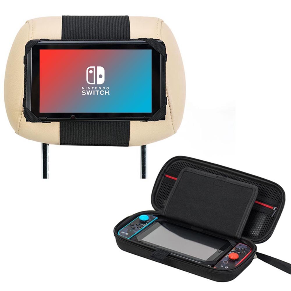 Support de montage pour appuie-tête de voiture avec étui de transport rigide pour Nintendo Switch-noir