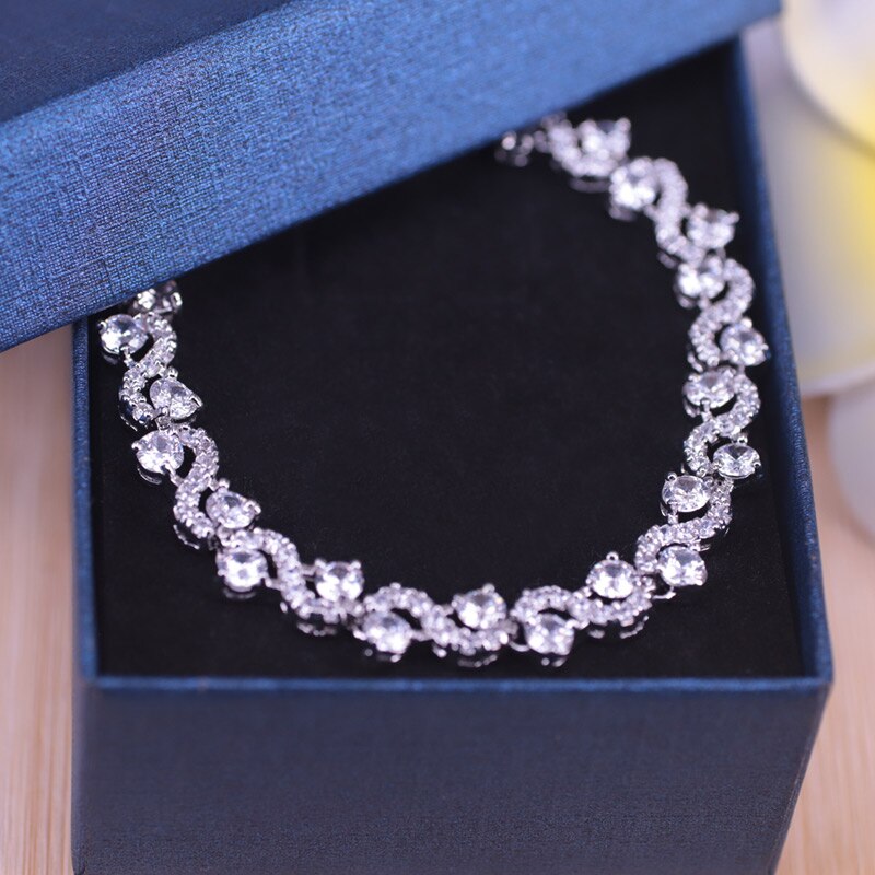 Risenj topp vit cubic zirkon silverfärgade smycken rringar halsringar armbandsset för kvinnor bästa bröllop/förlovningssmycken
