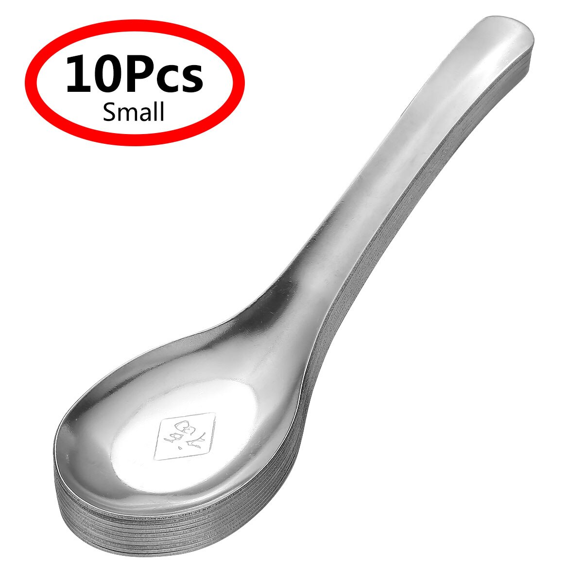 10Pcs Stainless Steel Rice Soup Spoon Chinese Spoons Cutlery Cooking Utensil Table Spoon with Long Handle for Kitchen Restaurant